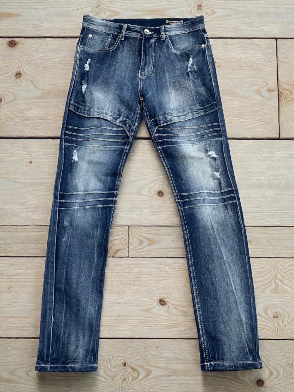 South Pole Men's Distressed Skinny Jeans in Washed Blue